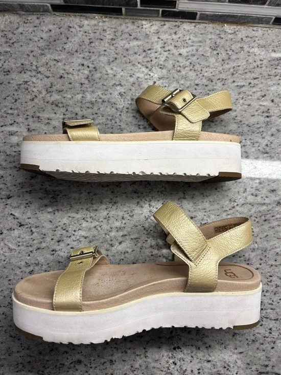 UGG Gold Leather Platform Buckle Sandals size 8 - Picture 6 of 13